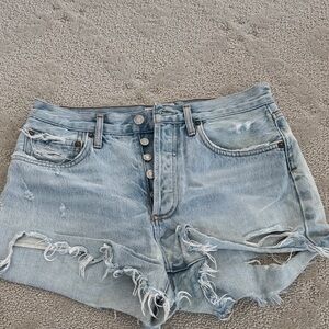Agolde Light Blue Distressed Jean Shorts